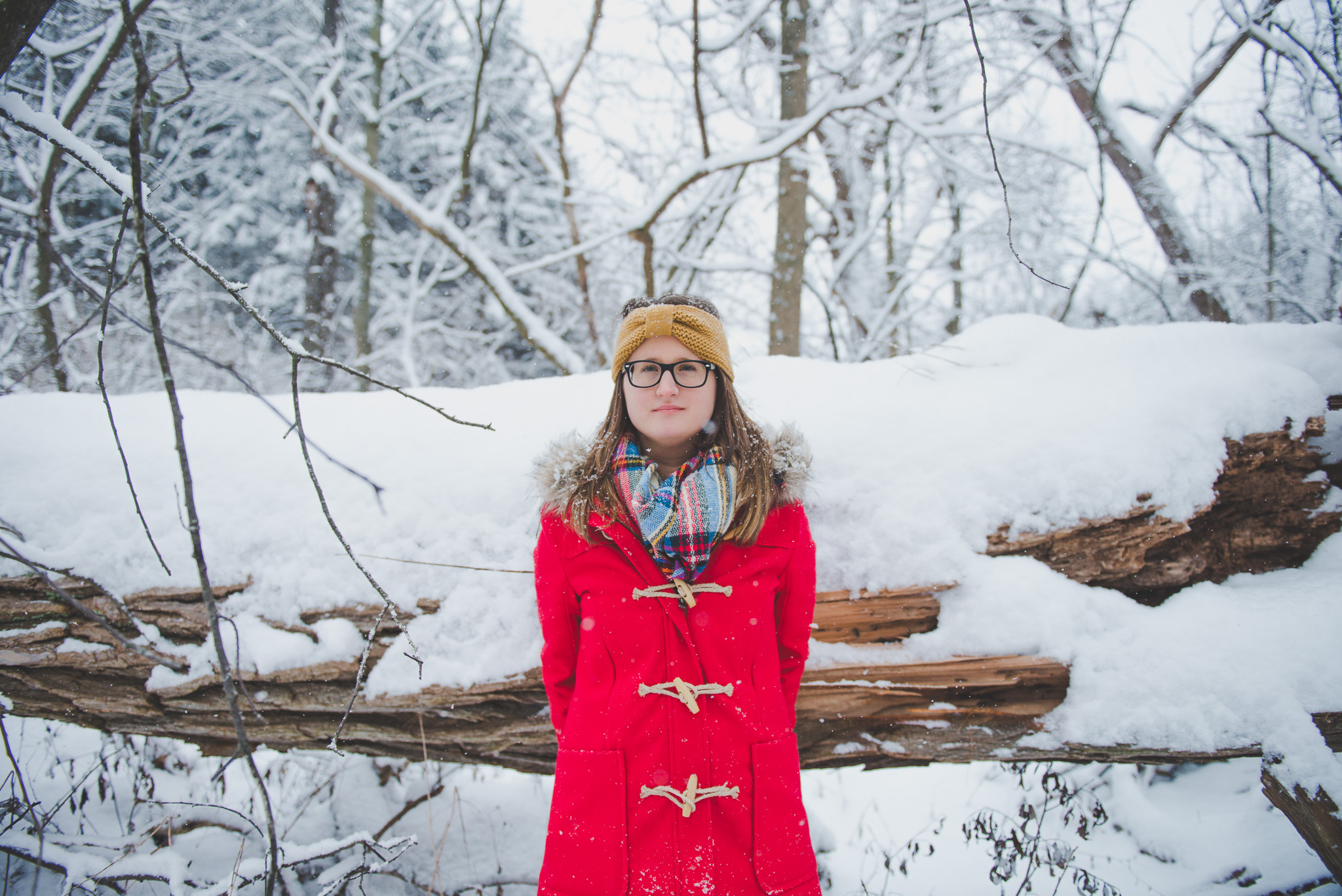 Snow, portrait, woods, red coat, winter, ontario, Canada, Toronto photographer, Port Hope photographer, woods, trees
