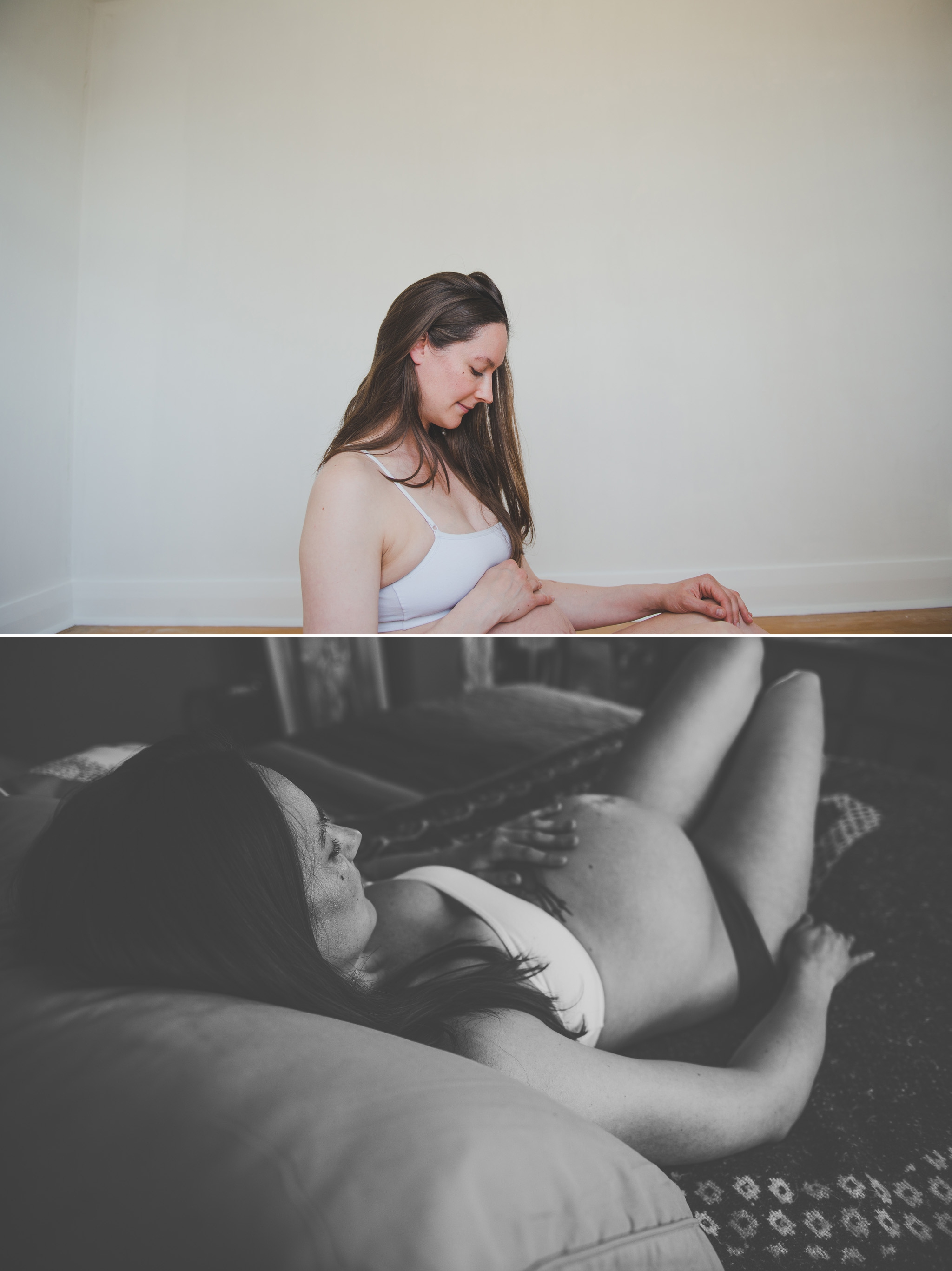 maternity, boudoir, photography, portraits, light, home, profile, bed, black and white