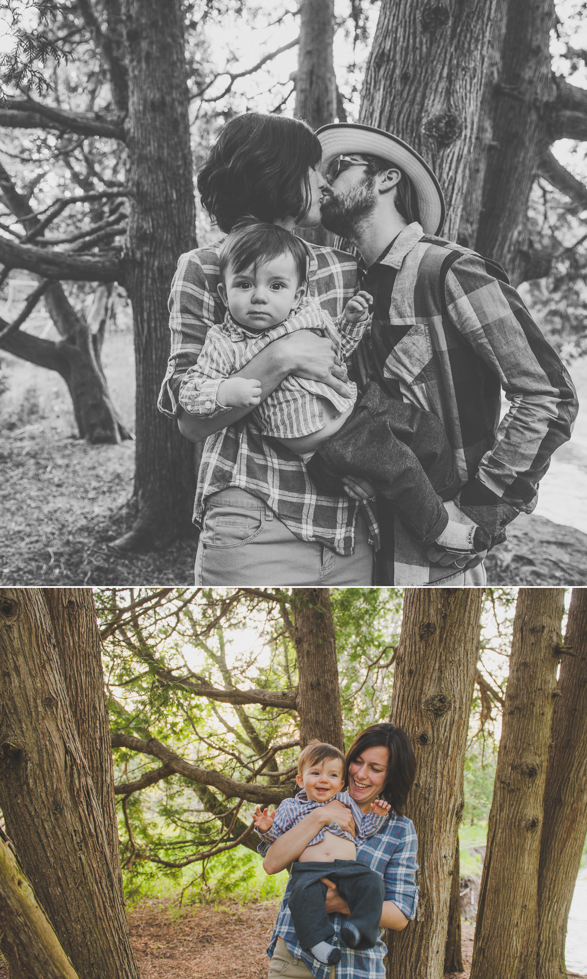 family photography, cobourg ontario, cobourg photographer, port hope photographer, family photographer, family photography, lifestyle photographer, lifestyle photography, toronto photographer, outdoors, woods, sunset, black and white, kiss